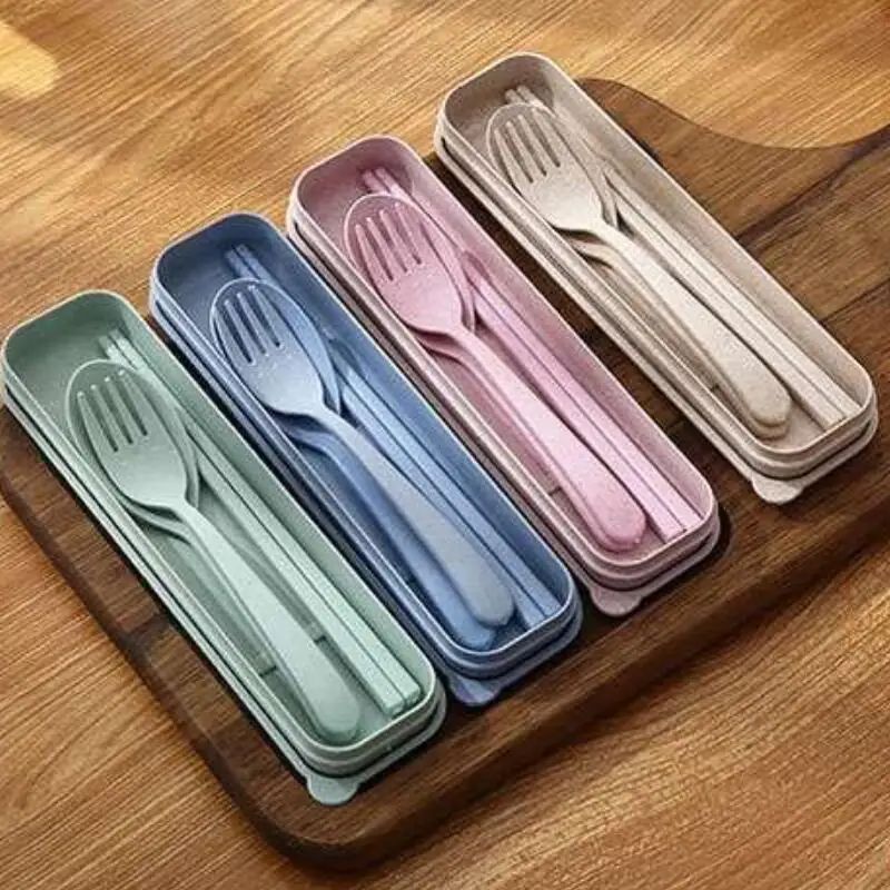 Портативные многоразовые столовые приборы из пшеничной соломы для кемпинга на