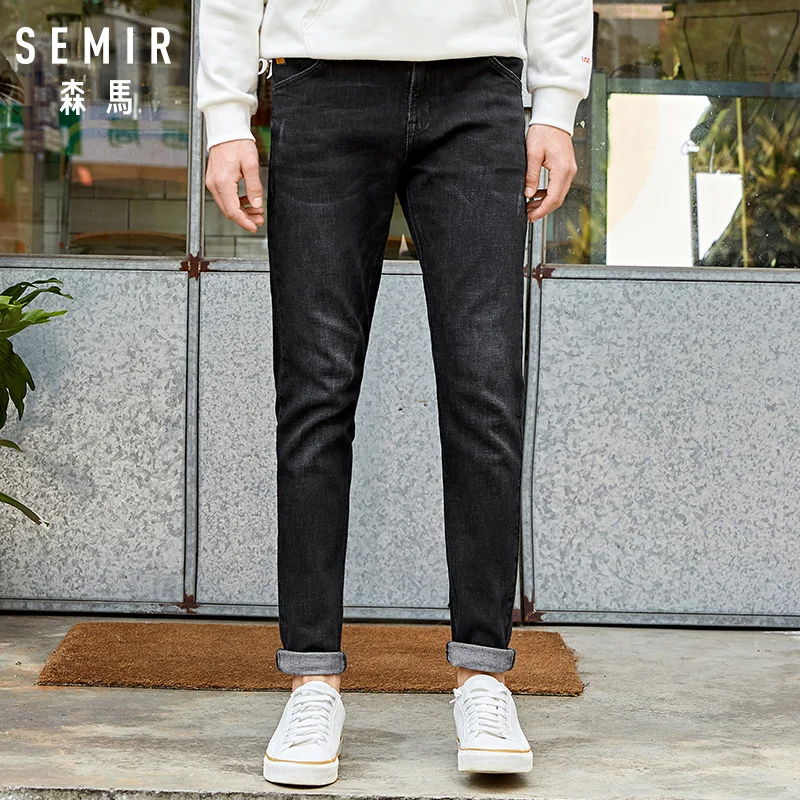 Мужские прямые джинсы Semir черные зауженные брюки из стрейча для молодежи 2019 |