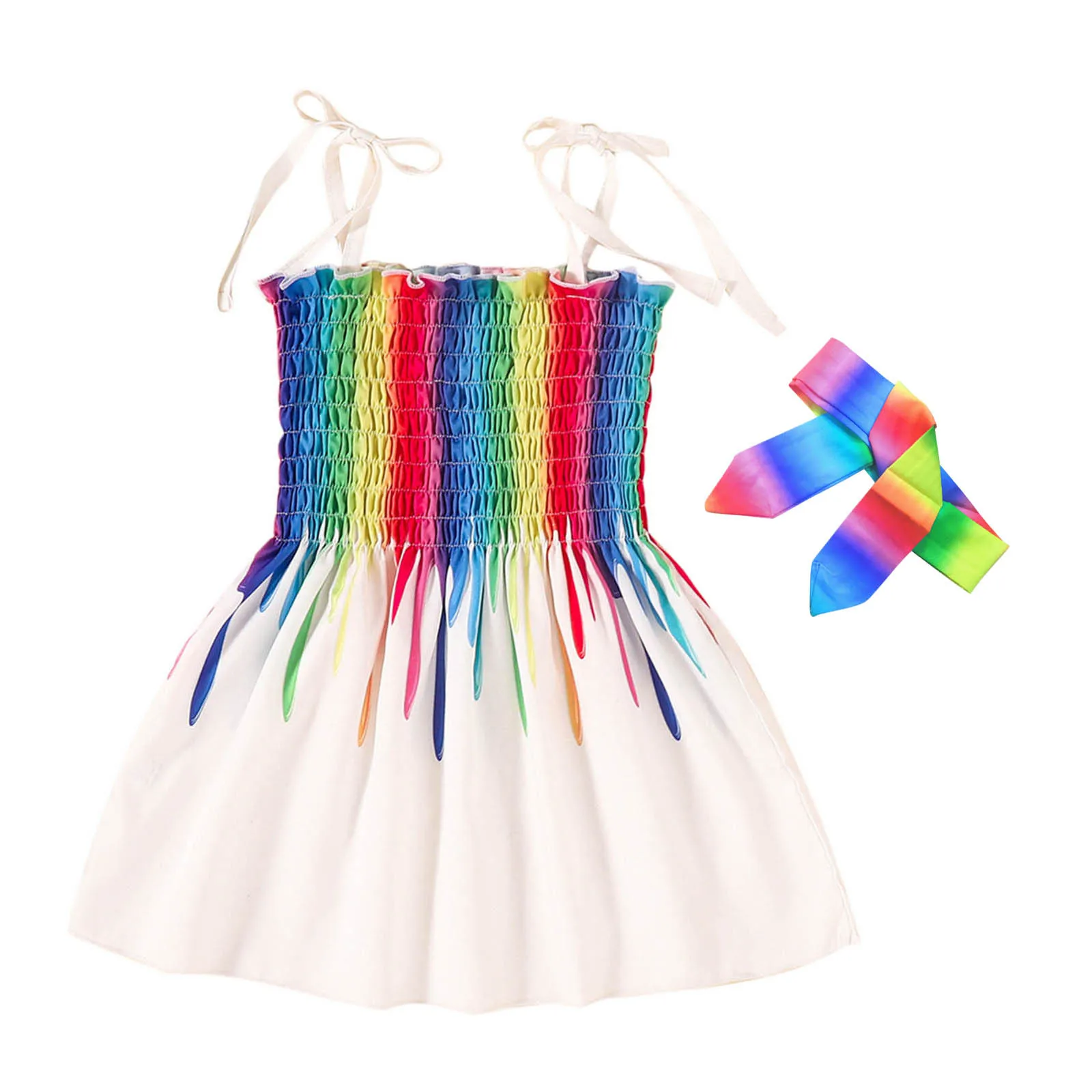 

Kids Children Girls Summer Dresses Fashion Colorful Print Sleeveless Princess Dress+headbands Baby Girl Clothes Dress Платье