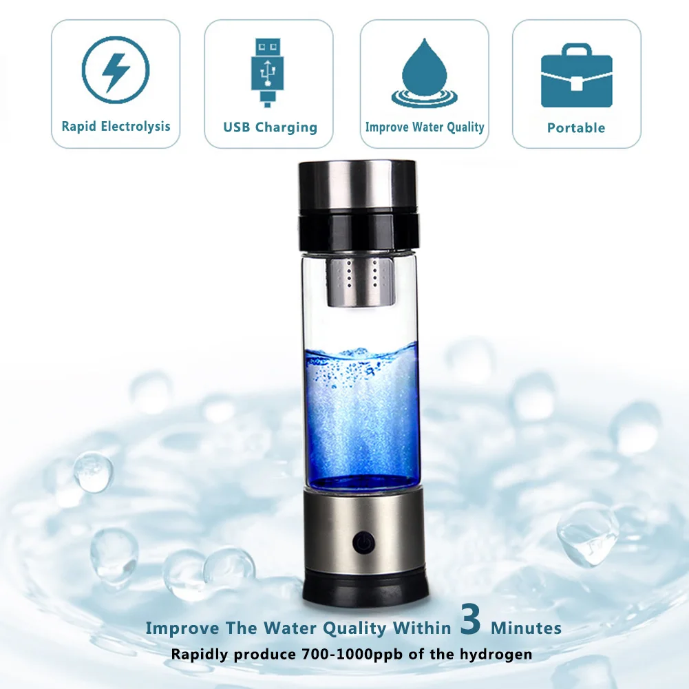 

Portable SPE PEM Membrane Hydrogen Cup Rich Water Generator Ionizer Maker Black H2 Bottle USB Rechargeable Double Workable