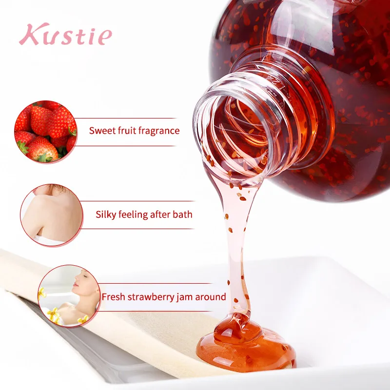 Kustie Женский гель для душа Цветочный Фруктовый аромат клубника Джем 720 мл + Роза