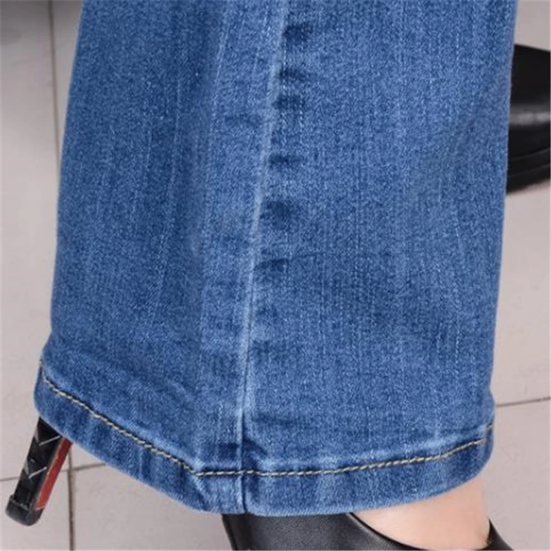 

Woman Spring Low Flare Pants Female Autumn Stretch Skinny Flare Jeans Women Bleached Washed Cotton Slim Full Length Trousers