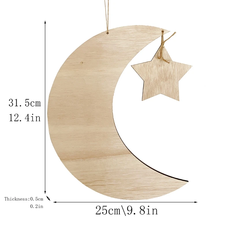 

Wooden Moon and Star Eid Mubarak Pendant Islam Muslim Ramadan Festival Hanging Decoration Islamic Party Adha Decor for Indoor