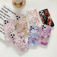 for iphone 12 pro case electroplated flower marble holder stand phone case for iphone 11 pro max 7 8 plus se2 12mini xs max xr x