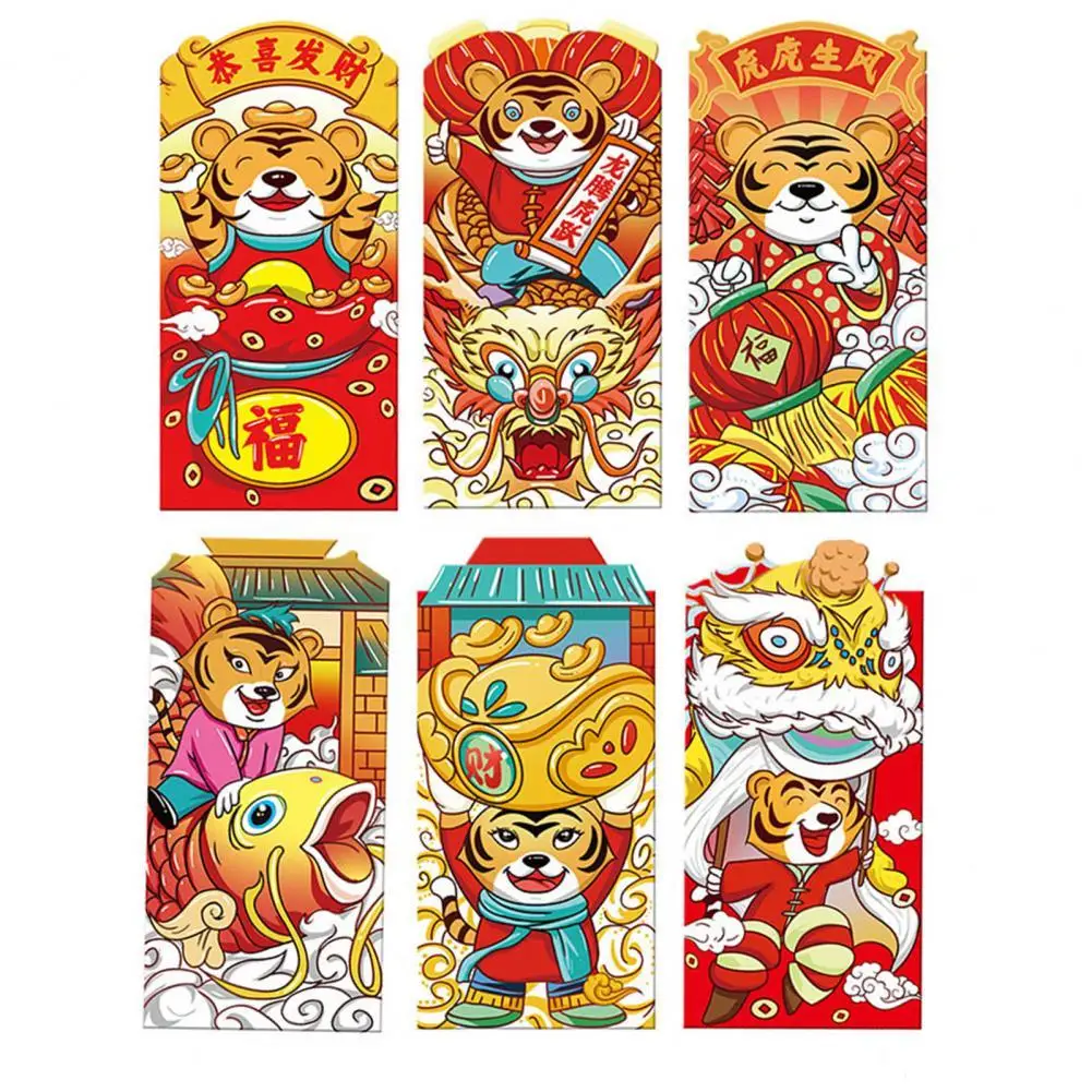 

6Pcs/Set Universal New Year Red Envelopes Reusable Accessory New Year Red Packets for Baby Shower New Year Red Packets