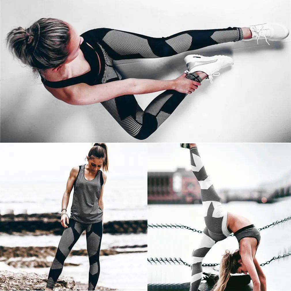 Дышащие женские спортивные длинные брюки с цифровым принтом облегающие для йоги