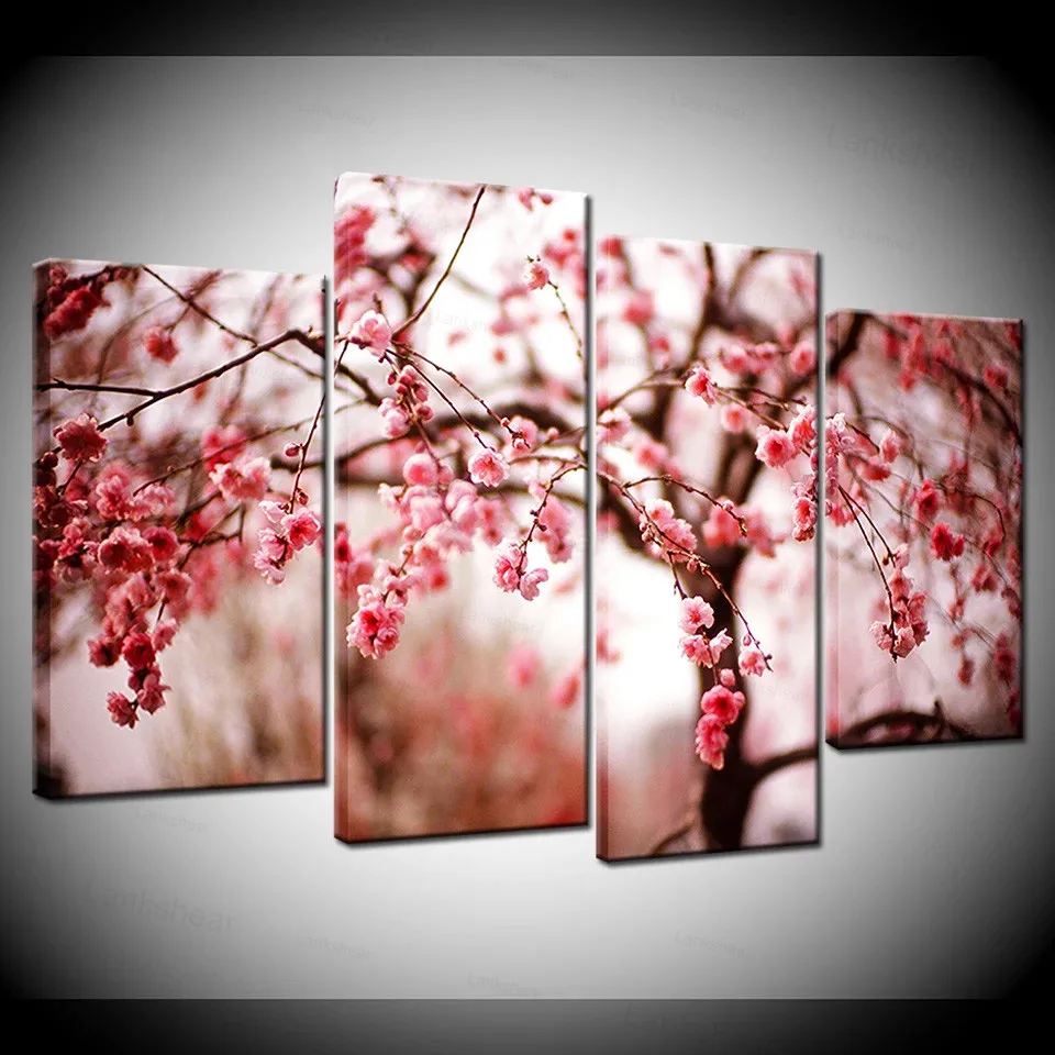 Картина на холсте Hd цветы вишни деревья 4 шт. Настенная картина модульные обои