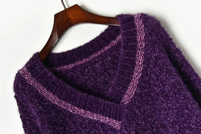 Женский укороченный свитер из искусственной норки и кашемира фиолетовый