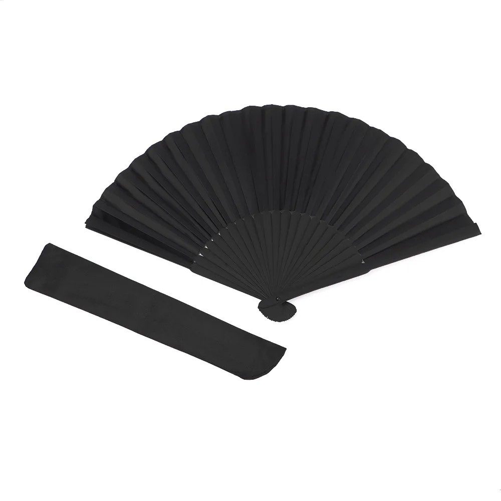 

8.27" Chinese Style Black Silk Folding Fan Hand Held Bamboo Fans Ribs Home Party Decoration Dance Props Desktop Ornament Gifts