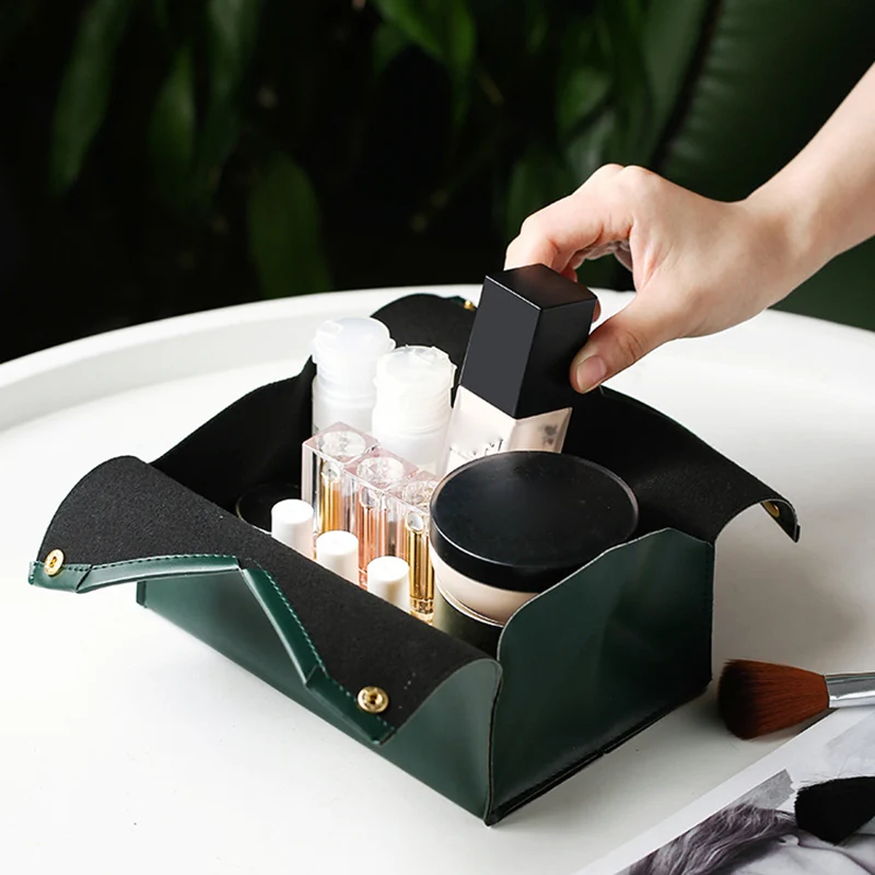 

PU Tissue Holder Dispenser Soft Napkins Paper Tissue Box with Large Open Button Closure Easy Access for Home Car Organization Re