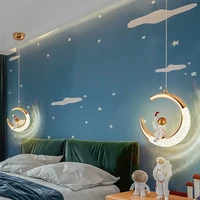 Modern LED Bedside chandelier lighting Nordic living room ceiling pendant lamps bedroom Moon fixtures Astronaut hanging lights