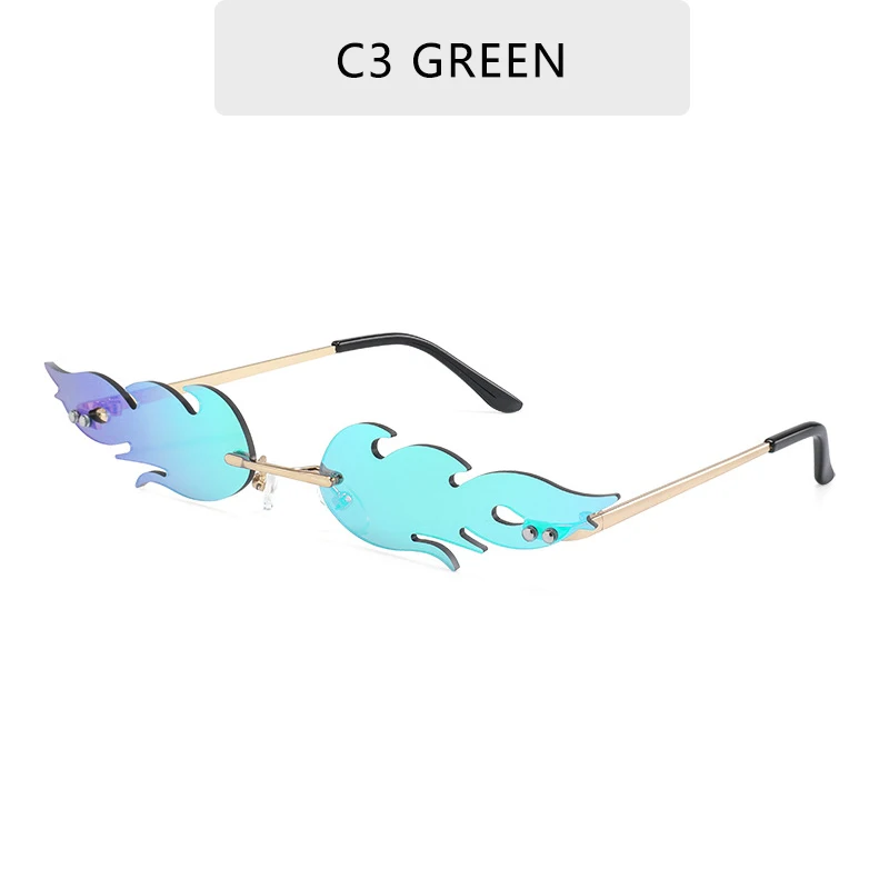 

2021 New Fashion Fire Flame Sunglasses Women Men Brand Design Rimless Wave Eyewear Luxury Trending Narrow Sun glasses Streetwear