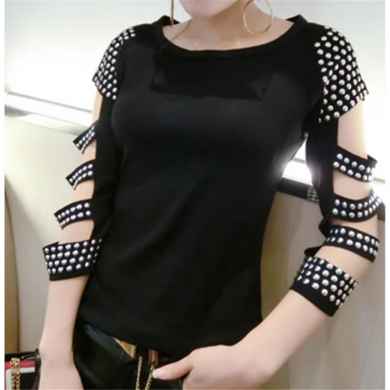 Женская футболка Стразы сексуальные летние топы с вырезами женские футболки