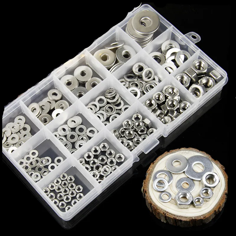 

270Pcs/set M3 M4 M5 M6 M8 304 Stainless Steel Hexagon Nuts and Plain Washers Set Screws Hex Socket Furniture Bolts Kit