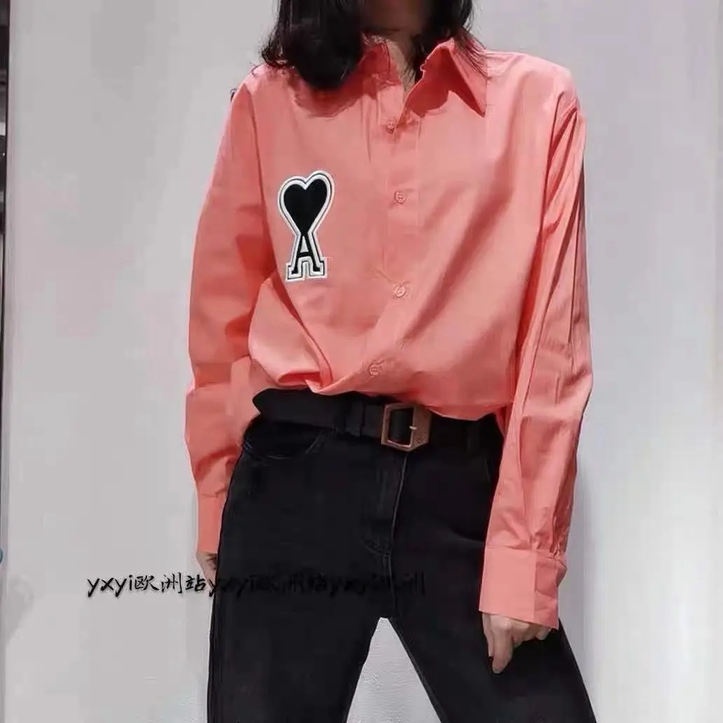 

2021Summer new AMI Alexandre matiussi hearts love Cardigan Vintage Top Pink Purple Checkered Beautiful Blouse Fashion Coat