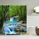Водонепроницаемая шторка для душа Водопад с 3D-принтом зеленого леса, шторка для ванной с крючками, 180*200, Полиэстеровая ткань