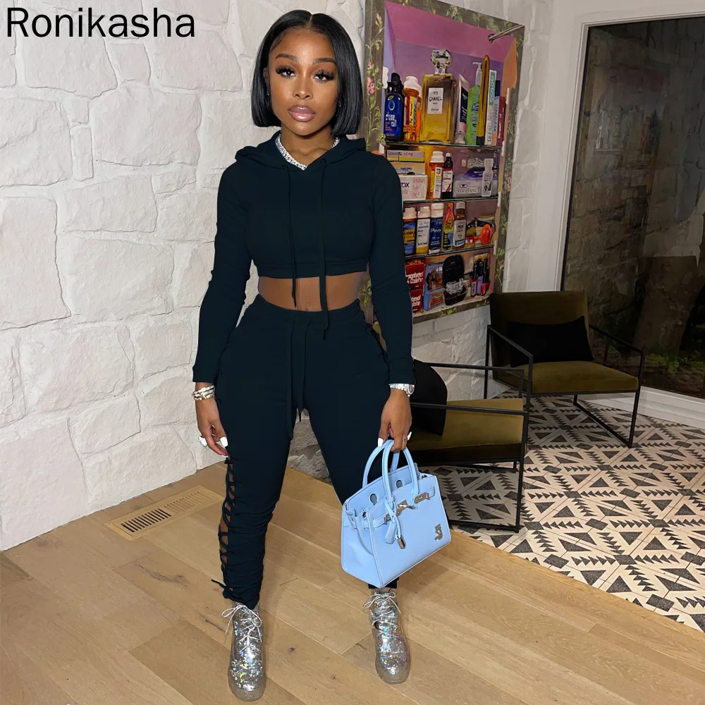 Женский комплект Ronikasha из двух предметов толстовка с капюшоном на шнуровке сзади