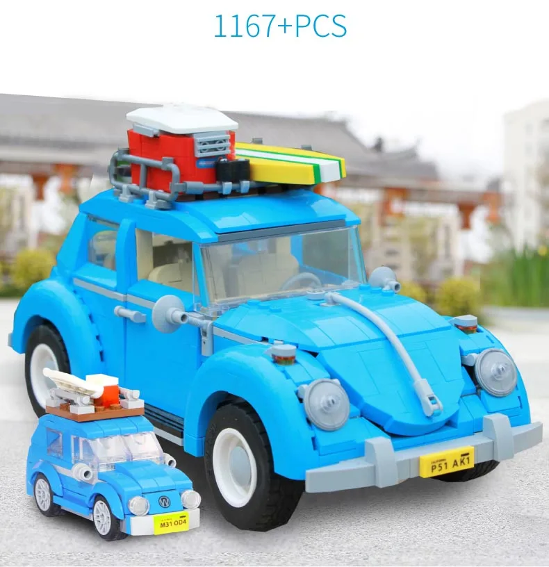 T1 Camper Cooper Beetle двухэтажный автобус Фигурки игрушки строительные блоки модели