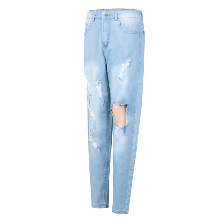 

WEPBEL Jeans Women Fashion Casual Pencil Pants Hole Zipper Vintage Washed Summer Spring Ladies High Waist Jean Pants Trousers