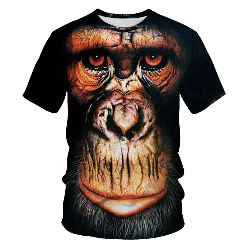 

New summer animal monkey print short-sleeved men's women's tshirt baboon oversized T-shirt children's clothing parent-child wear
