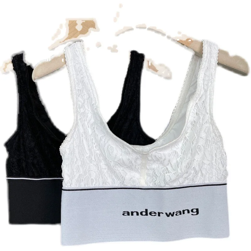 

AW Wang Spring Festival Elegant and Fashion Letter Print Short Cut Waist Lace Crocheted Sports Vest