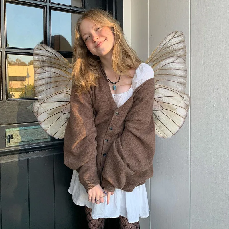 

Женский осенний свитер, повседневный вязаный кардиган свободного покроя в уличном стиле, корейская мода, коричневый свитер