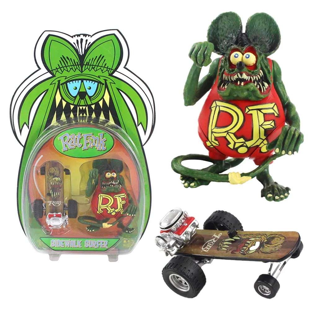 

13cm Sidewalk Surfer Skateboard Rat Fink Action Figure Cartoon Green Mouse Fink PVC Model Toy gift for Kids