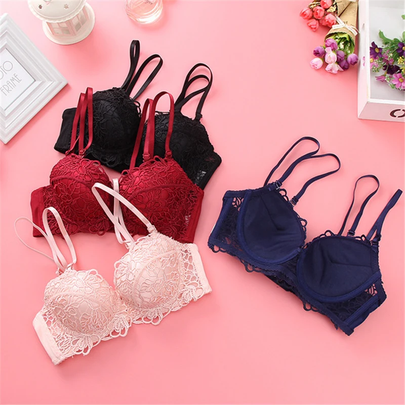 Тонкий бюстгальтер с двойными бретелями кружевной женское белье размера плюс