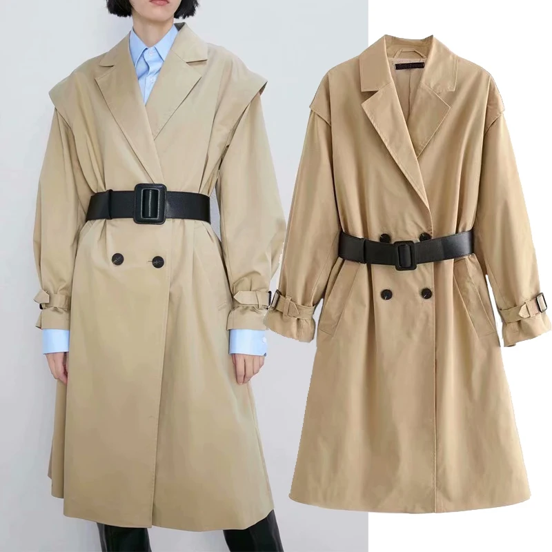 

Женская Осенняя двубортная ветровка ZA, Длинное Элегантное пальто с поясом, осень 2021