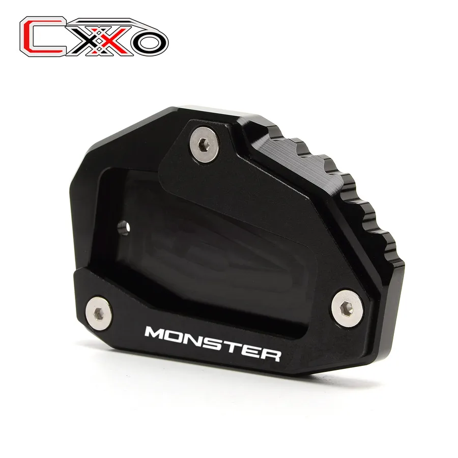 Для поездок на мотоцикле Ducati MONSTER 795 796 821 1200 1200S с монстром логотип Алюминий боковая стойка расширения колодки увеличить пластина черный, красный Титан - Цвет: Black