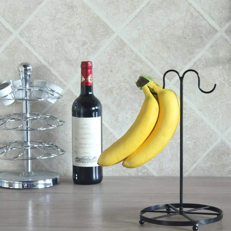 

Creative Double Hooks Banana Hanger with Round Base Holder Stand Sturdy Display with 2 Hooks for Home or Bar Countertop Fruit Di