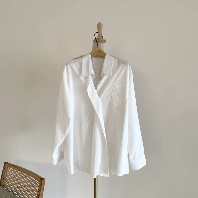 

New Chic Irregular Striped Blouses Woman Buttoned Shirts Spring Simple All Match Blusas Mujer 2021 Ladies Long Sleeve Tops