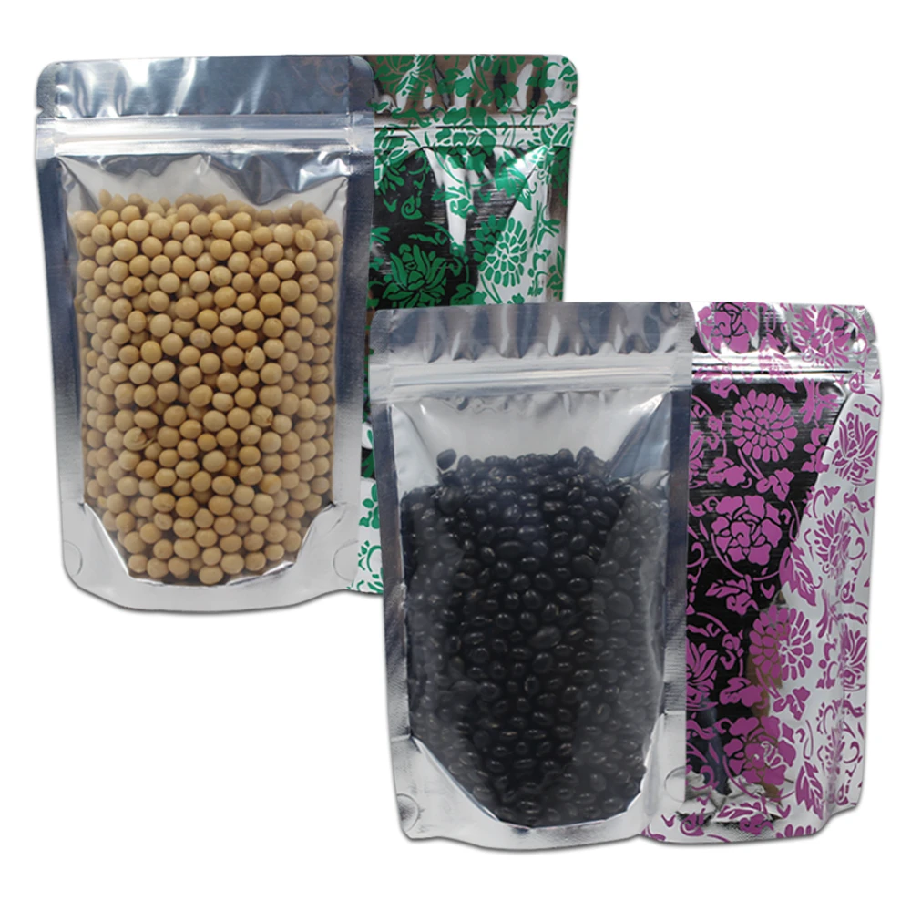 50 шт./лот с цветочным принтом прозрачный передний стоячий алюминиевая фольга на