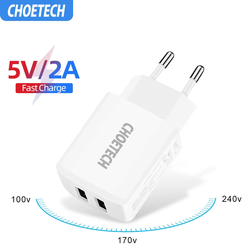 CHOETECH 5 в 2 а двойное USB зарядное устройство EU/US вилка быстрое для iPhone 7 samsung huawei Xiaomi