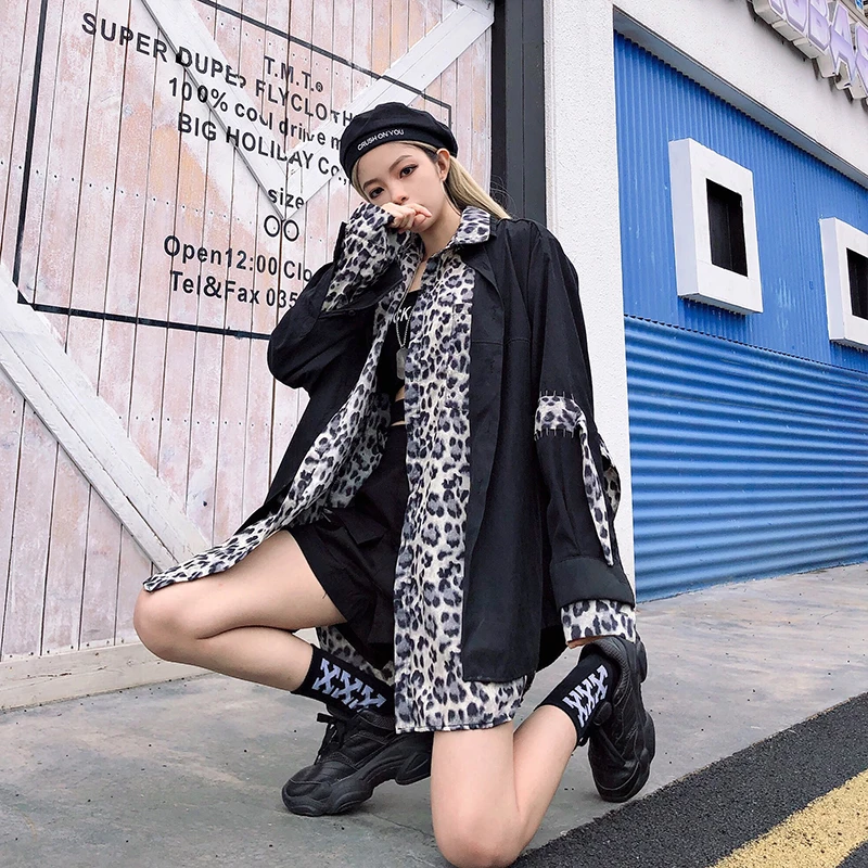 Весна Лето Корея Ulzzang Harajuku ретро леопардовая рубашка свободная хип хоп
