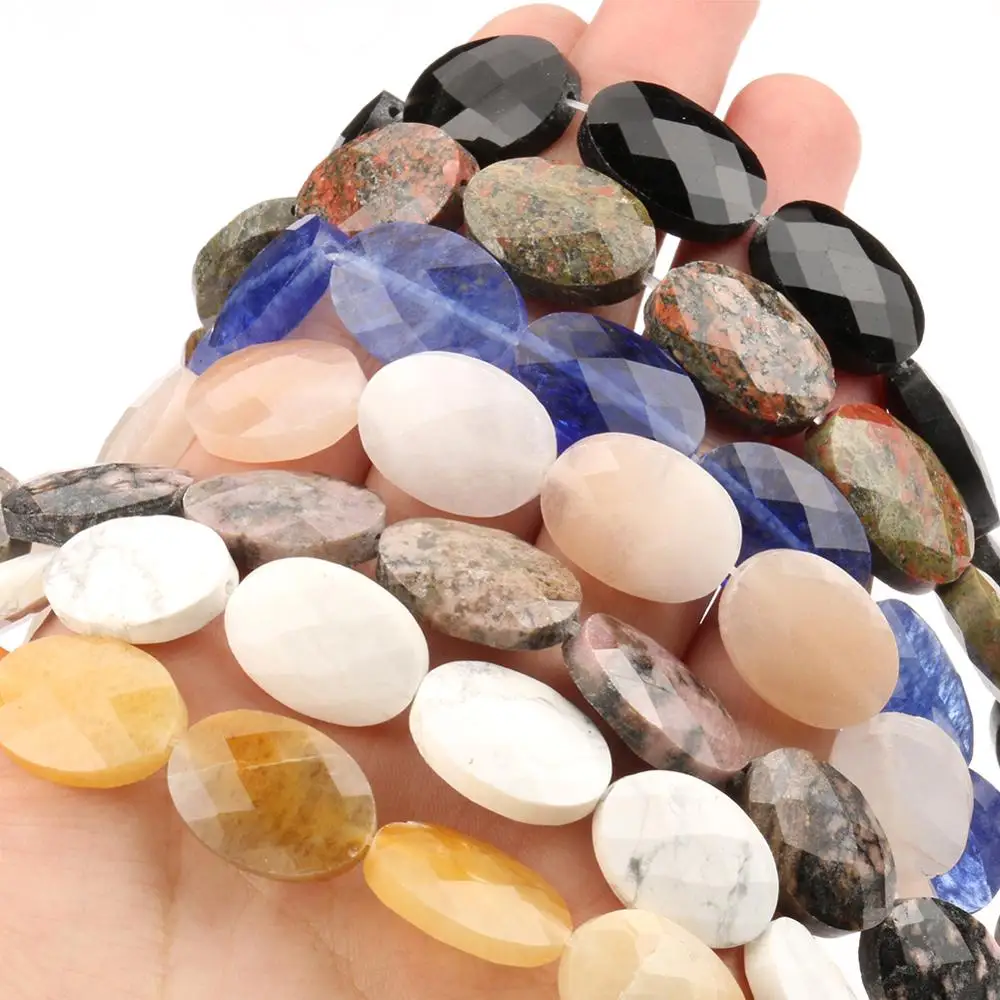 

Natural Faceted Oval Agates Unakite Turquoises Stone Beads Round Loose Spacer Beads For Jewelry Making DIY Bracelets Earrings
