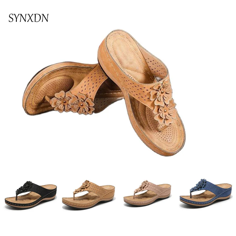 

Шлепанцы женские винтажные на платформе, мягкие кожаные сандалии на толстой подошве, сланцы, удобная обувь на танкетке, Летние вьетнамки