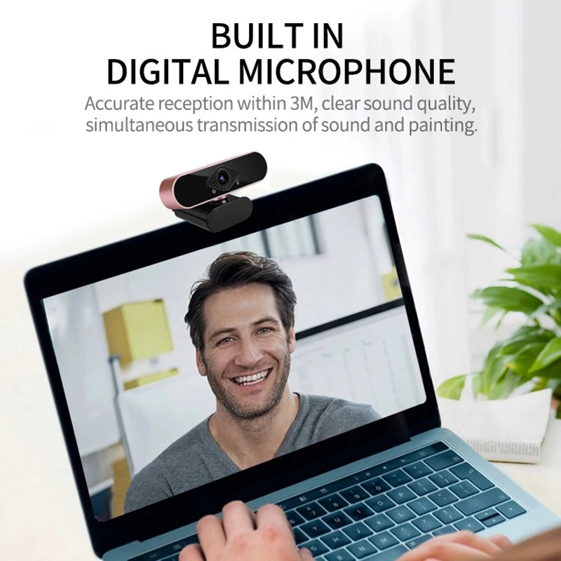 

2K HD USB Dual Microphone Real-Time Webcam USB Computer Camera Rose Gold Suitable for PC USB Plug and Play Free Drive