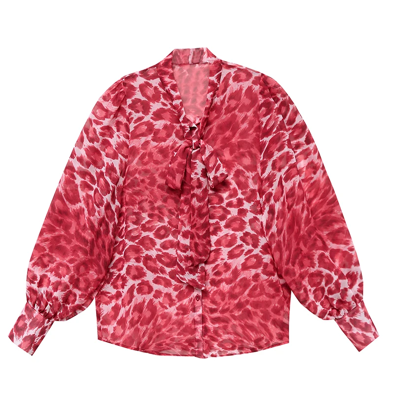 

COIGARSAM Full Sleeve blouse women New Spring Print Chiffon Loose Bow blusas womens tops and blouses 6313