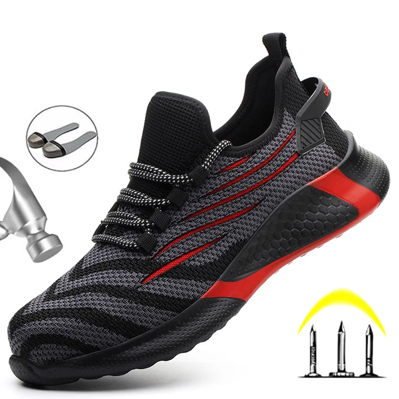 

Безопасная рабочая обувь, дышащая защитная обувь, нескользящая защитная обувь, мужские неразрушаемые рабочие ботинки, Нескользящие мужски...