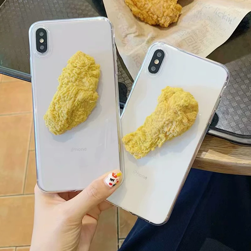 KEXIN Funny 3D Fried Chicken wings Phone Case For Apple iphone XR XS MAX X7 8 6S 6 Plus TPU Clear Back Covers Cases Cartoon |