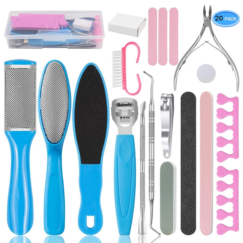 

2019 20Pcs/set Professional Pedicure Tools Foot Care Kit Foot Rasp Dead Skin Remover Pedicure Kit for Men Women