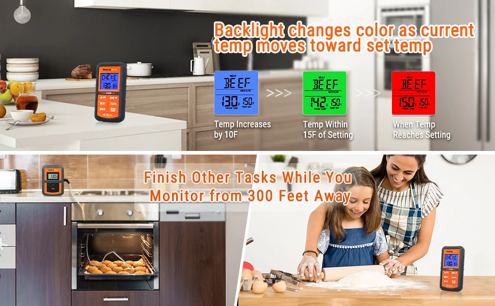 ThermoPro TP-07S беспроводной дистанционный Цифровой Кухонный Термометр для приготовления пищи, мяса с зондом для барбекю, курильщика, гриля