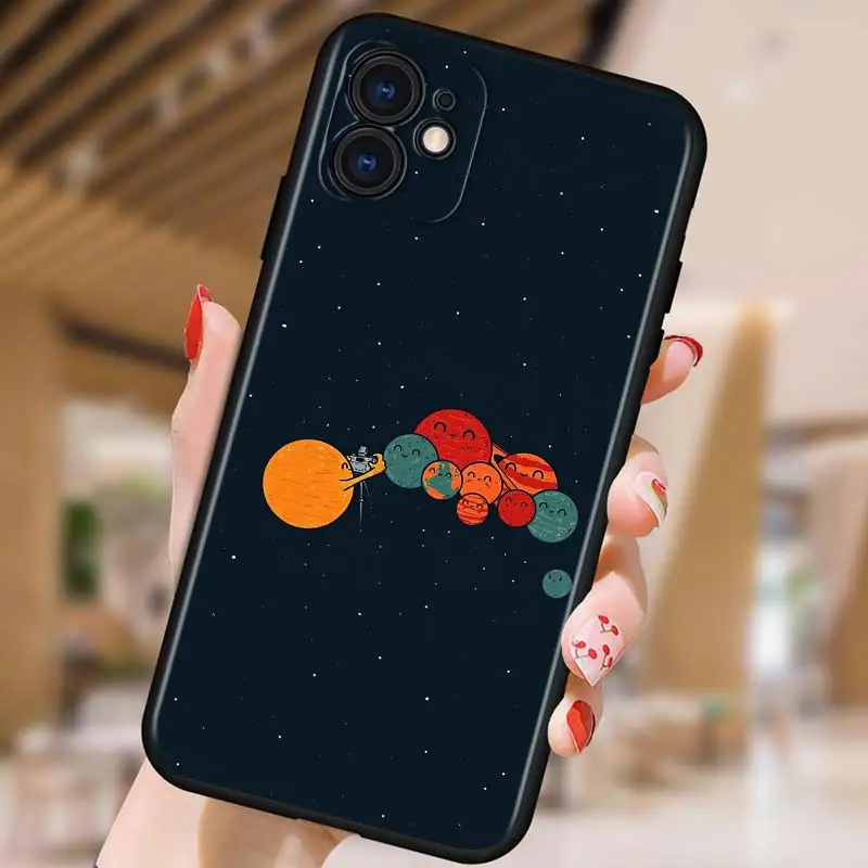 

Moon Stars Planet for iPhone 5 5S 6 7 8 X XR XS 11 SE 12 2020 mini Plus Pro MAX TPU Black Soft Cover