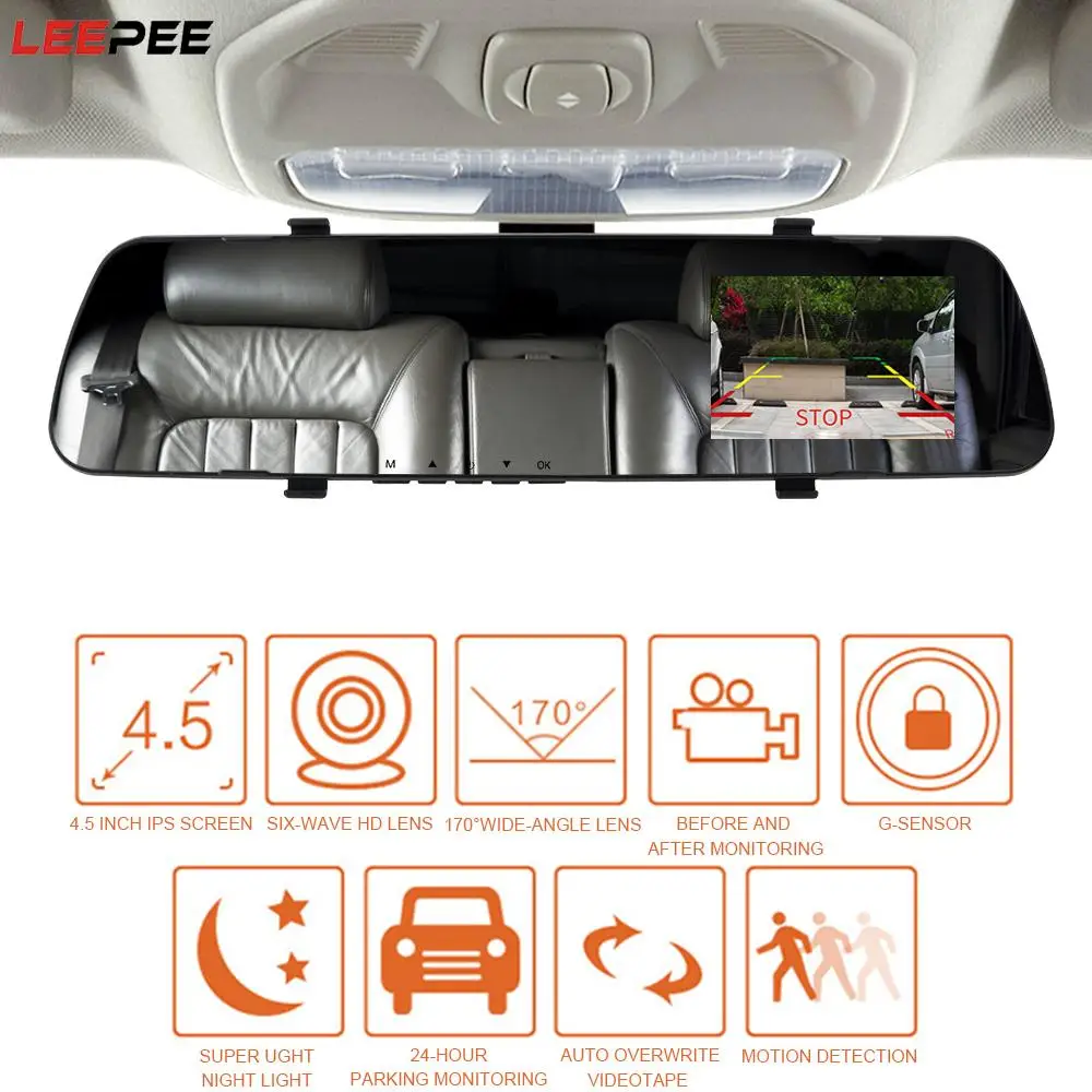1080P&amp480P Car DVR with Rear View Camera Dash 4.3 Inch Full HD Cycle Recording Dual Lens Reversing Image Mirror Dashcam | Автомобили и