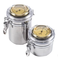 stainless steel humidor humidifiter box with hygrometer for cigar pipe tobacco coffee bean tea candy sealed storage can