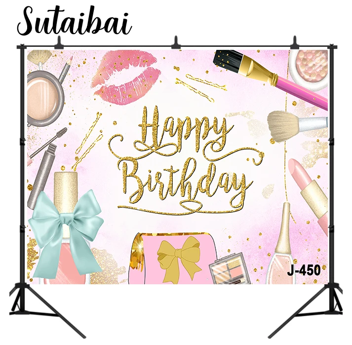 Enlarge Spa Party Birthday Background Bridal Shower Pink Girls Bathrobe Makeup Manicure Backdrop Photozone Photocall Banner