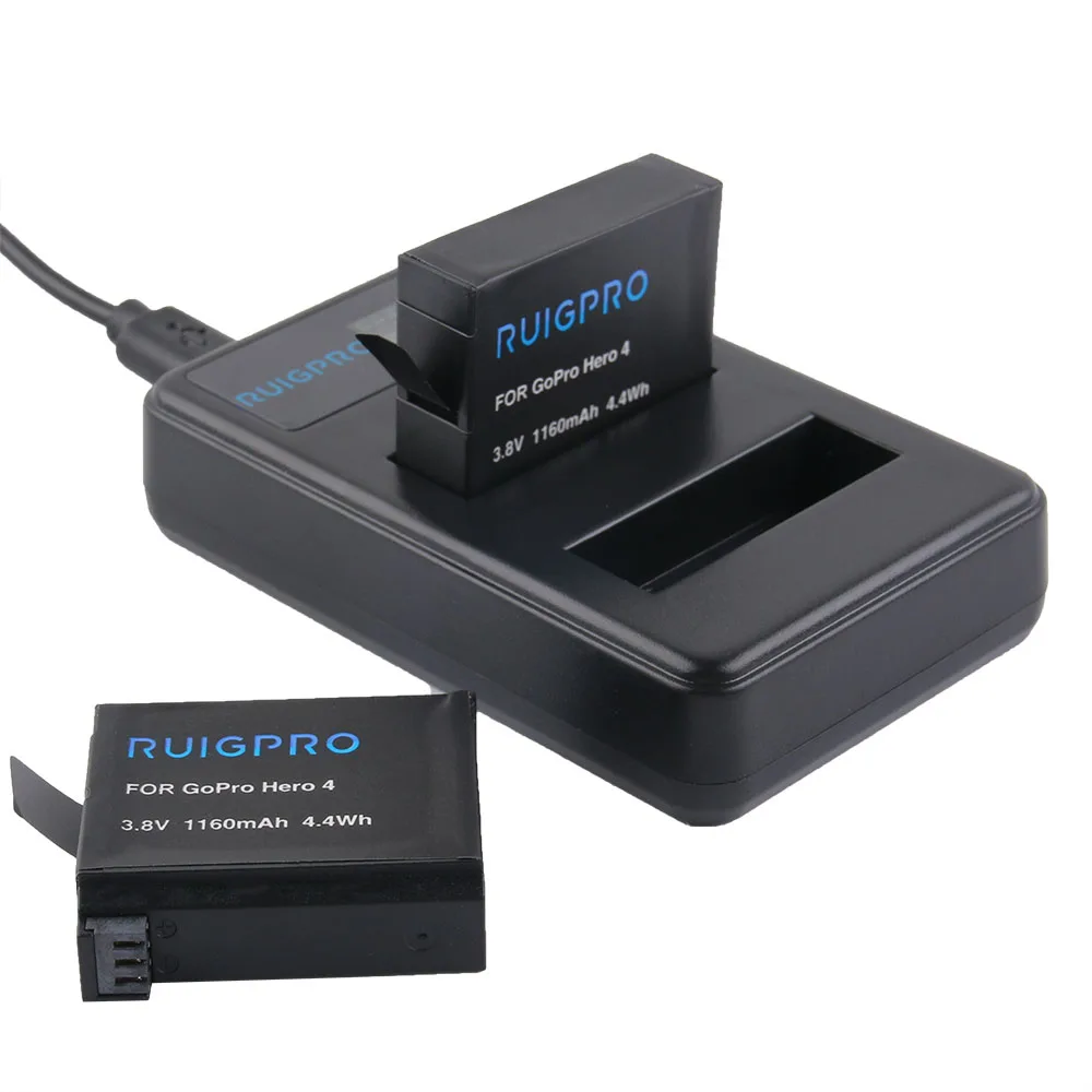 4 шт. RuigPro AHDBT 401 + LCD USB двойное зарядное устройство для Gopro Hero батареи Go Pro Hero4 bateria