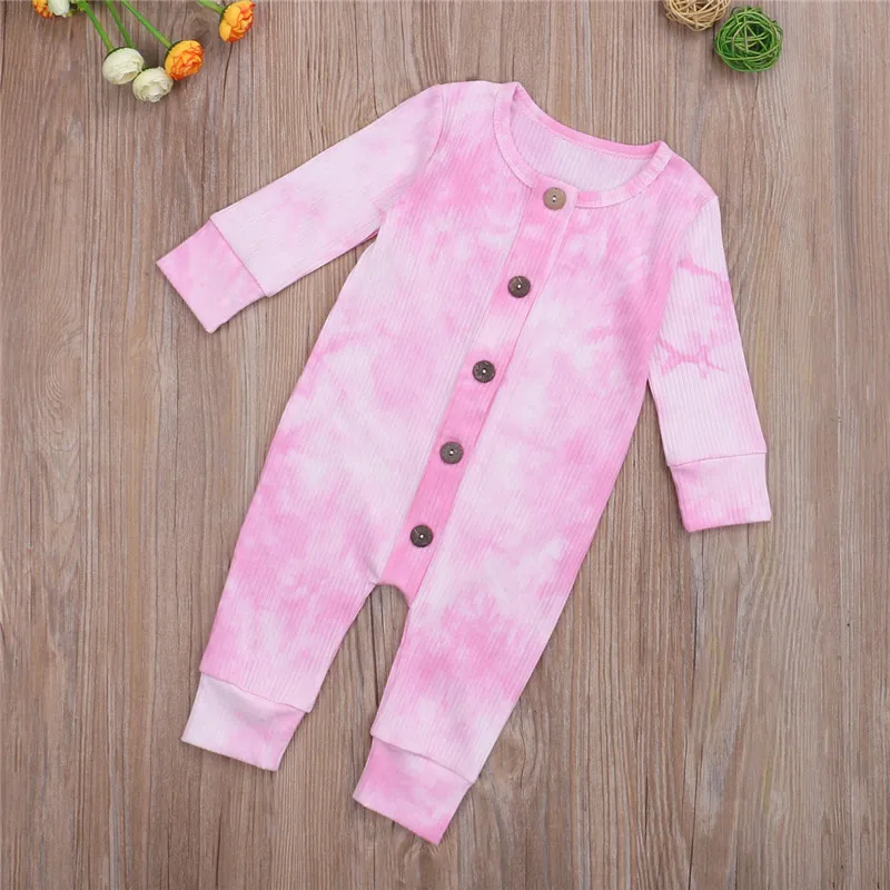 

Newborn Baby Boys Girls Ribbed Tie-DyeRomper Gradient Printing Round-Neck Long-Sleeves Romper For Toddler Girl Boy