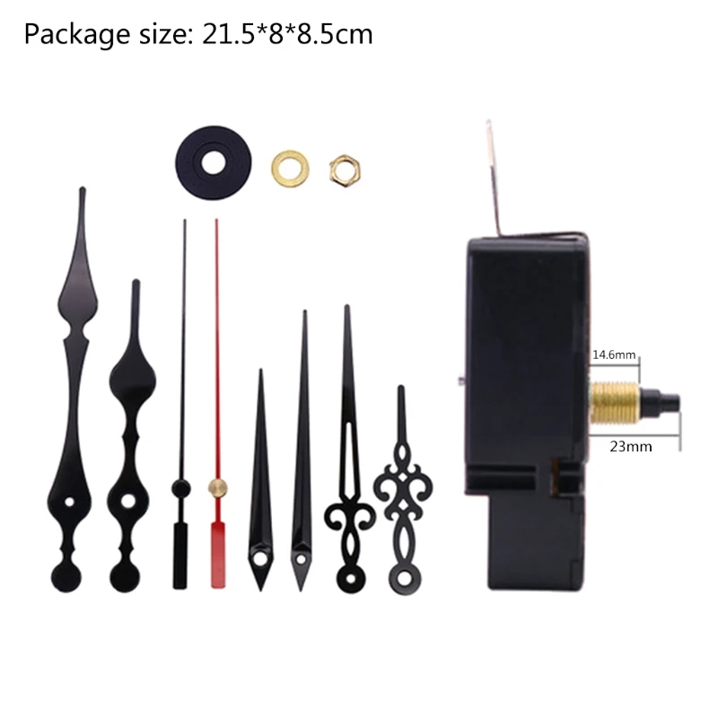 

High Torque Long Shaft Clock Movement Mechanism with 3 Pack Different Size Clock Hands Repair Parts Replacement Kit